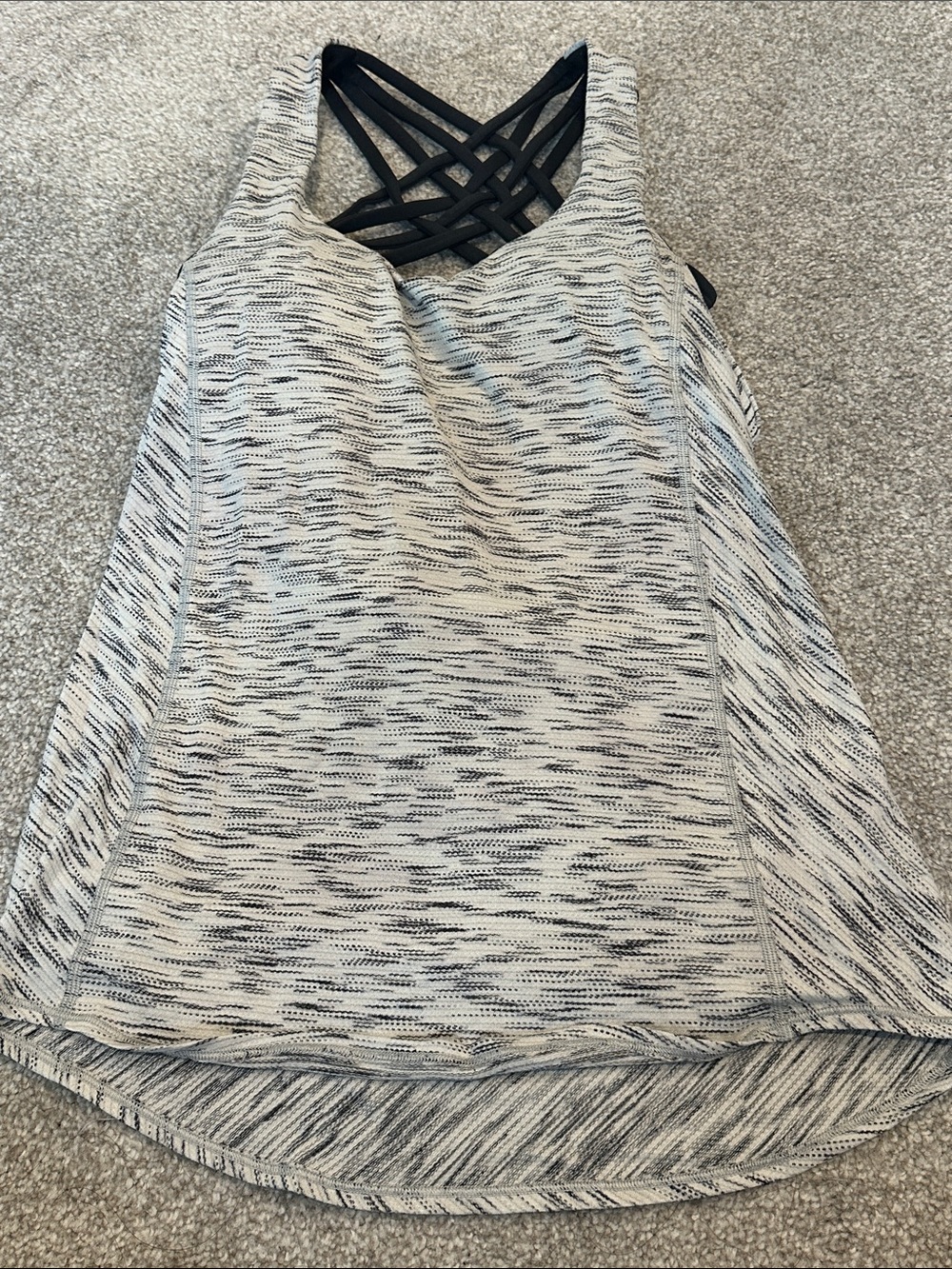 lululemon athletica Off White and blackTank with Black Strappy Back with pads